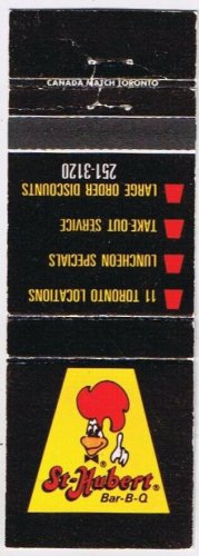 Matchbook Cover St Hubert Bar-B-Q Chicken Restaurants