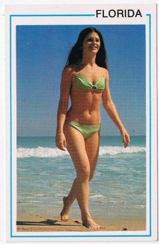 Postcard Risque Peach Taking Stroll On Florida Beach Woman Bikini