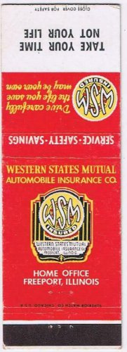 Matchbook Cover Western States Mutual Automobile Insurance Freeport Illinois