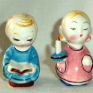 Children Salt & Pepper Shakers Boy Reading Girl Candle Retro