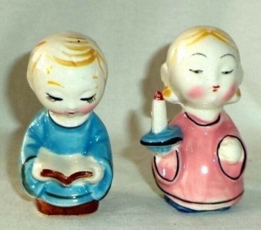 Children Salt & Pepper Shakers Boy Reading Girl Candle Retro