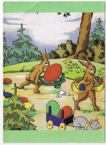 Hungary Easter Postcard Rabbits Mice Easter Eggs