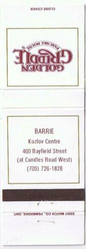 Matchbook Cover Golden Griddle Pancake House Barrie Ontario