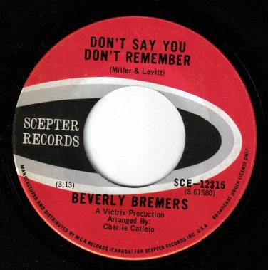 Beverly Bremers Don't Say You Don't Remember 45 rpm Get Smart Girl Canadian Pr