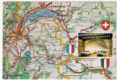 France Postcard Chamonix Mont Blanc Map Tunnel Of St Bernard