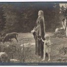 Russia Postcard Mother & Child In Wilderness Deer Flowers 1911