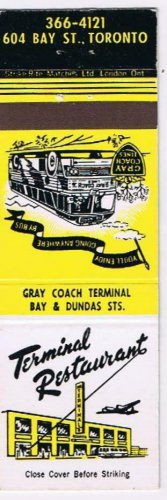 Matchbook Cover Terminal Restaurant Gray Coach Terminal Toronto Ontario