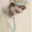 Antique Fashion RPPC Lady Night Cap Photo Postcard Hand Colored Art Deco Germany