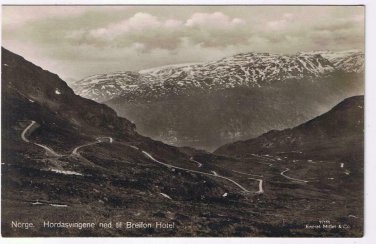 Postcard RPPC Hordasvingene ned til Breifon Hotel Norway