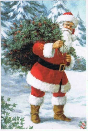 Holiday Postcard Christmas Santa Claus With Mistletoe