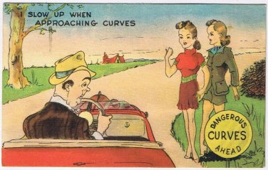 Postcard Comic Slow Up Dangerous Curves Ahead