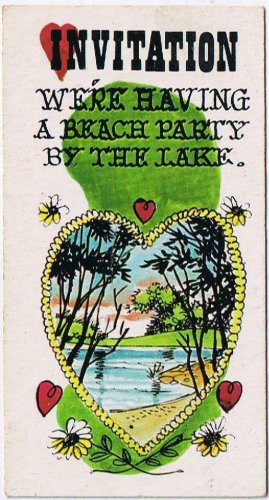Vintage Sarcastic Valentine Card T.C.G. 1950s Invitation Beach Party By The Lake