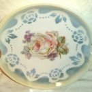 Three Crowns Double Handled Plate Blue Lustre Pink Roses 9 1/4" Germany