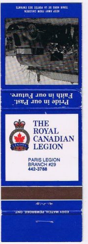 Ontario Matchbook Cover Paris Royal Canadian Legion Branch 29 Army Bus
