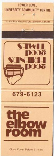 Matchbook Cover The Elbow Room Lower Level University Community Centre