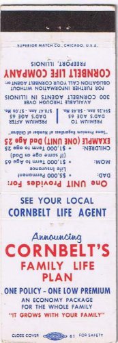 Matchbook Cover Cornbelt Life Insurance Company Freeport Illinois