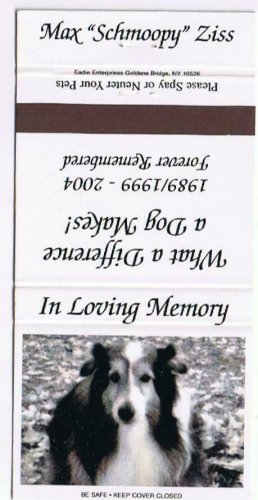 Matchbook Cover Dog Collie Im Memorian Max Schmoopy Ziss