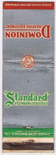 Matchbook Cover Standard Plumbing Dominion Heating Equipment