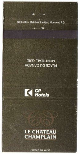 CP Hotels Matchbook Cover Montreal Chateau Champlain Green Canadian Pacific