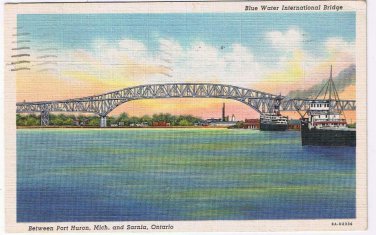 Ontario Michigan Postcard Ottawa Bluewater Bridge Port Huron To Sarnia 1947
