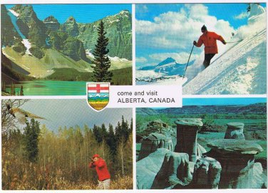 Alberta Postcard Skiing Hunting Morraine Lake Valley Of Ten Peaks Drumheller Bad