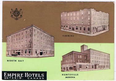 Ontario Postcard Empire Hotels Timmins North Bay Huntsville Muskoka