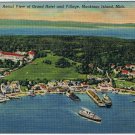 Postcard Aerial View Grand Hotel & Village Mackinac Island Michigan