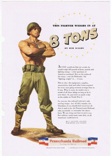Pennsylvania Railroad Print Ad Bare Chested Fighter Weighs In 8 Tons Ampro 1940s