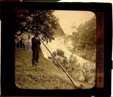 Magic Lantern Glass Slide Blowing The Alpine Horn Grindewald Switzerland 1870s