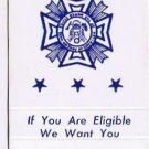 Pennsylvania Matchbook Cover Wilkes-Barre Veterans Foreign Wars Vete-Morial 5267