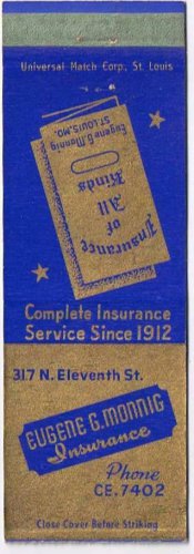 Matchbook Cover Eugene G Monnig St Louis Missouri