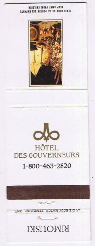 Matchbook Cover Hotel Des Gouverneurs Rimouski