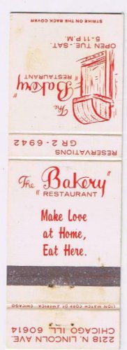 Matchbook Cover The Bakery Restaurant Chicago Illinois