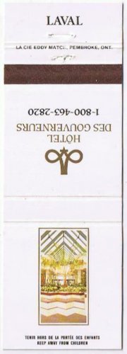Matchbook Cover Hotel Des Gouverneurs Laval