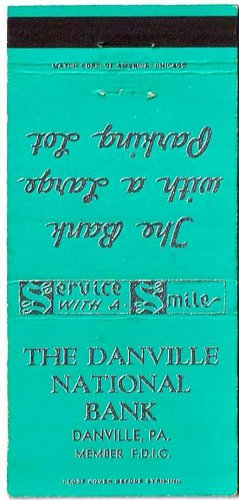 Matchbook Cover Turquoise The Danville National Bank Danville Pennsylvania