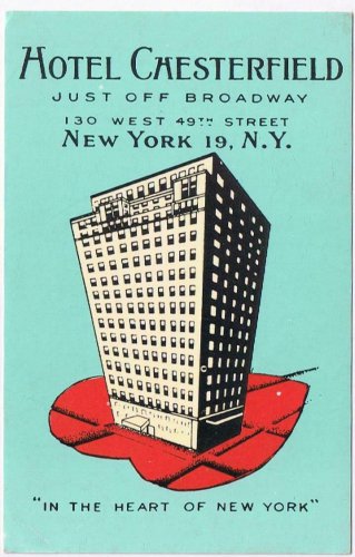 New York Postcard NYC Hotel Chesterfield Off Broadway