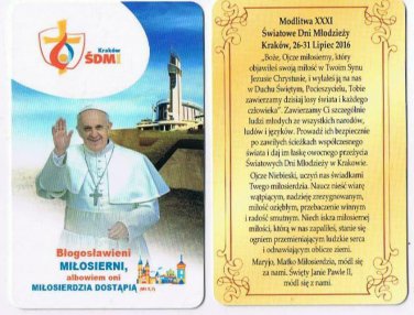Pope Francis Holy Card Krakow Poland Youth 2016