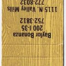 Matchbook Cover Bonanza Steak House Baylor College Waylor Texas