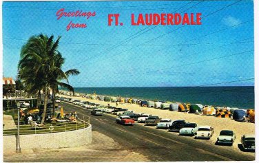 Florida Postcard Fort Lauderdale Atlantic Boulevard Old Cars