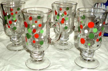 Libbey Glass Irish Coffee Mugs Polka Dots Set Of 4