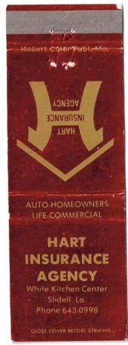 Matchbook Cover Hart Insurance Agency Slidell Louisiana