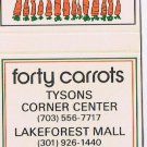 Matchbook Cover Forty Carrots Tysons Corner Fairfax County Virginia