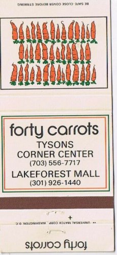 Matchbook Cover Forty Carrots Tysons Corner Fairfax County Virginia