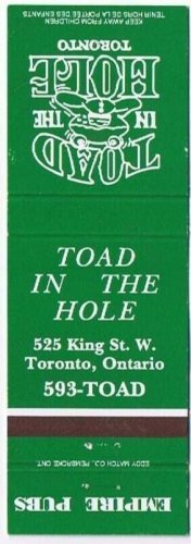 TORONTO ONTARIO Matchbook Toad In The Hole Eddy Match