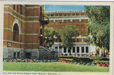 Postcard City Hall & Prince Edward Hotel Brandon Manitoba