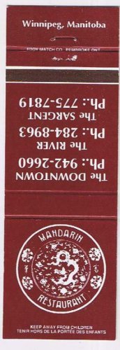 Matchbook Cover Mandarin Restaurant Winnipeg Manitoba