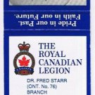 Matchbook Cover Sudbury Royal Canadian Legion Branch 76 Fred Starr Group