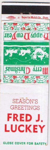 Matchbook Cover Fred J Luckey Merry Christmas & Happy New Year