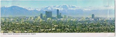 California Postcard Los Angeles  Panorama Snow Capped Mountains Long Card