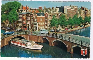 Holland Netherlands Postcard Amsterdam Bridge Boat Canal